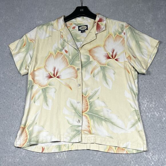 Tommy Bahama Shirt Womens Medium 100% Silk Hawaiian Floral Button Up Casual - Picture 1 of 11